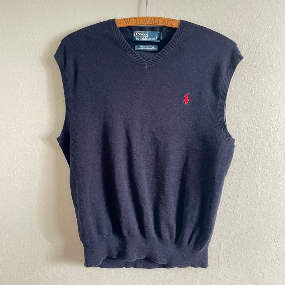 Polo Ralph Lauren Men’s Sweater Vest Medium 100% Pima Cotton V-Neck Navy